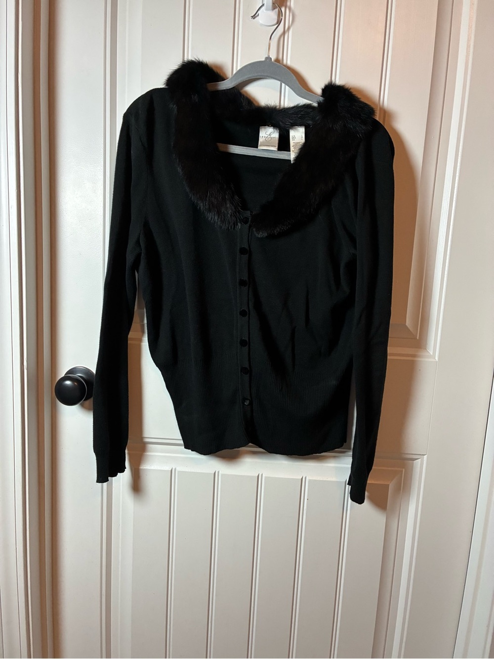 Emma James Black Cardigan with Faux Fur Collar